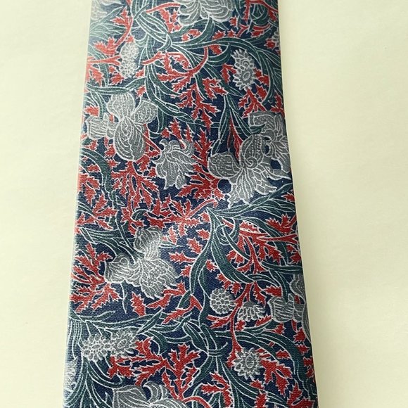 Vintage Rome Silk Men's Necktie Floral Print Blue Gray Red Neckwear - Picture 4 of 9